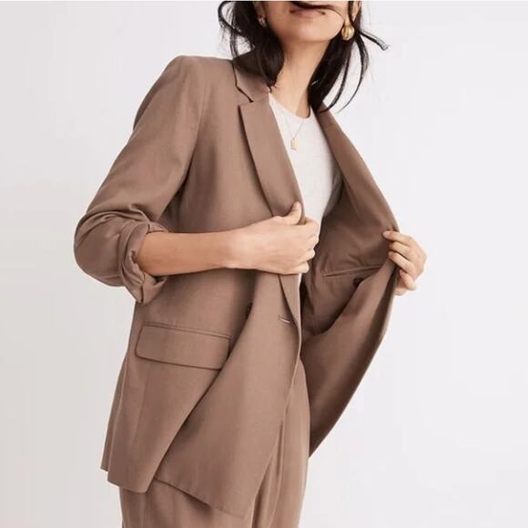 MADEWELL Drapeweave Caldwell Double-Breasted Blazer Castle Rock Tan Sz L {UU53} - Picture 2 of 8